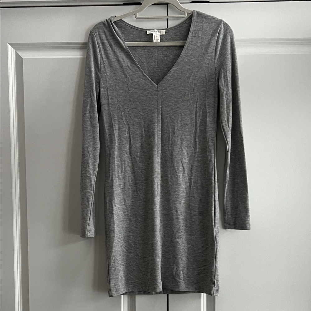 Forever 21 Gray Long Sleeve Dress Fitted Stretch